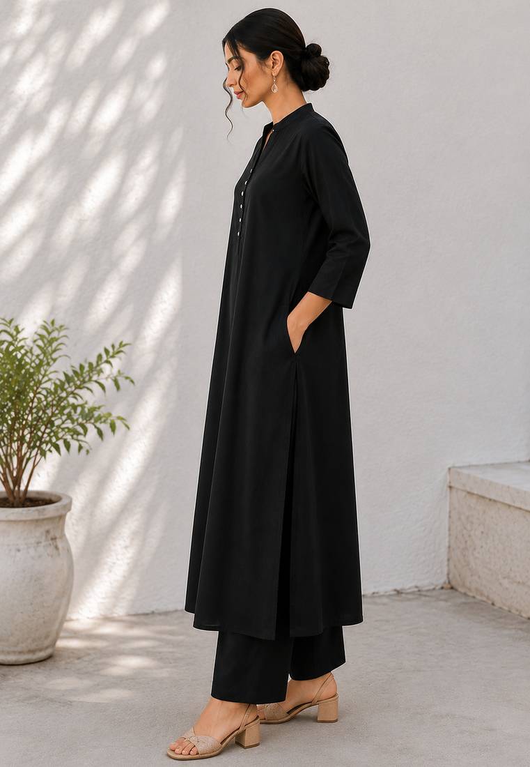 Black cotton kurta with palazzo kurta set for women