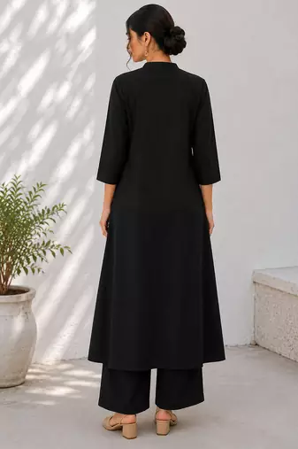 Black cotton kurta with palazzo kurta set for women