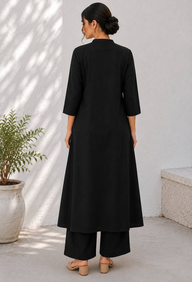 Black cotton kurta with palazzo kurta set for women