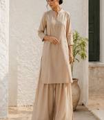 Beige cotton kurta with palazzo kurta set for women