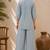 Blue solid pleated cotton shirt style tunic & trouser co-ord set for women