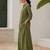 Olive solid pleated cotton shirt style tunic & trouser co-ord set for women