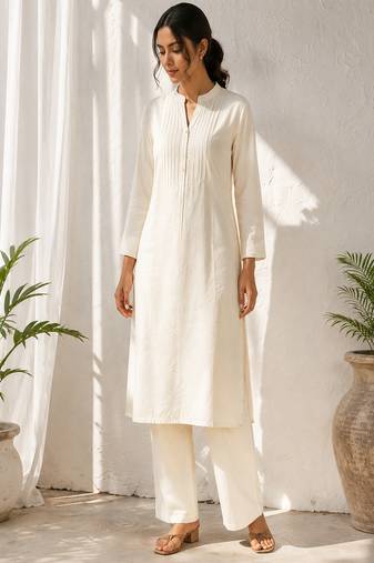 White cotton kurta with palazzo kurta set for women