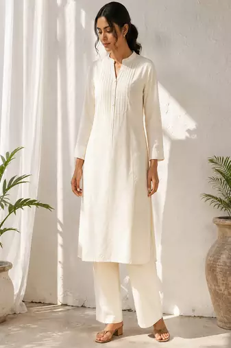White cotton kurta with palazzo kurta set for women
