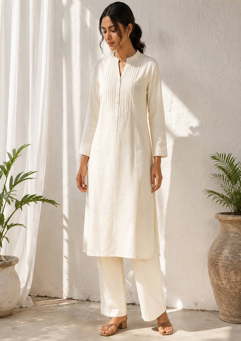 White cotton kurta with palazzo kurta set for women