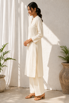 White cotton kurta with palazzo kurta set for women 2