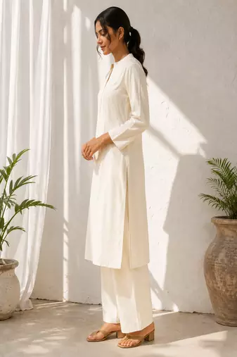 White cotton kurta with palazzo kurta set for women