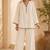 White solid pleated cotton shirt style tunic & trouser co-ord set for women