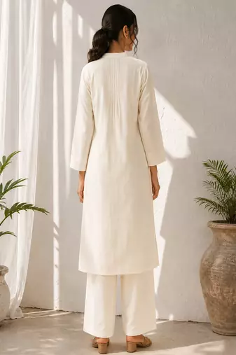 White cotton kurta with palazzo kurta set for women