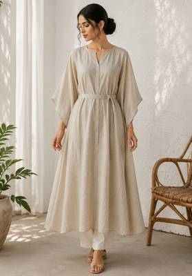 Beige cotton kurta with palazzo kurta set for women 1