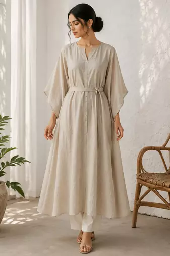 Beige cotton kurta with palazzo kurta set for women