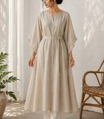 Beige cotton kurta with palazzo kurta set for women