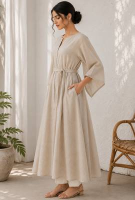 Beige cotton kurta with palazzo kurta set for women 2