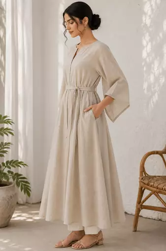 Beige cotton kurta with palazzo kurta set for women