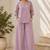 Purple solid pleated cotton shirt style tunic & trouser co-ord set for women