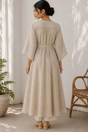 Beige cotton kurta with palazzo kurta set for women