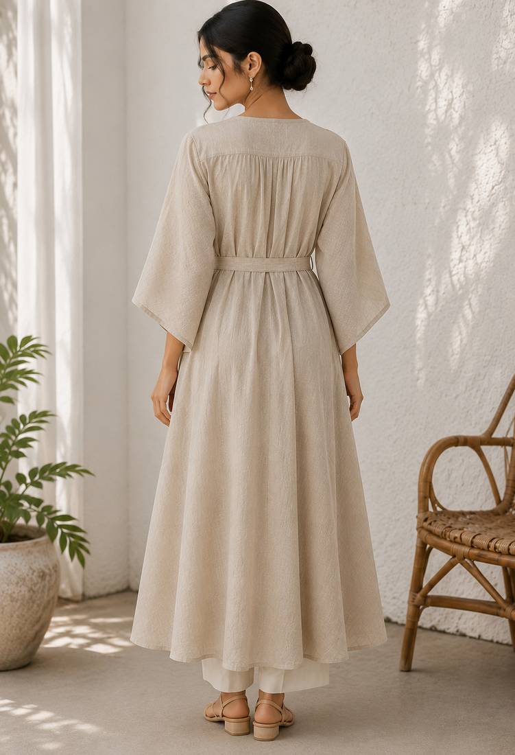 Beige cotton kurta with palazzo kurta set for women