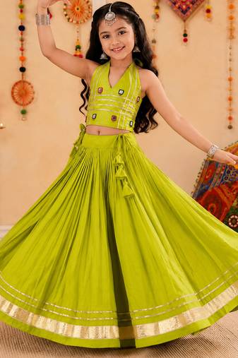 Navratri kids cotton lehenga choli with mirror work