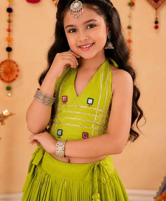Navratri kids cotton lehenga choli with mirror work 2