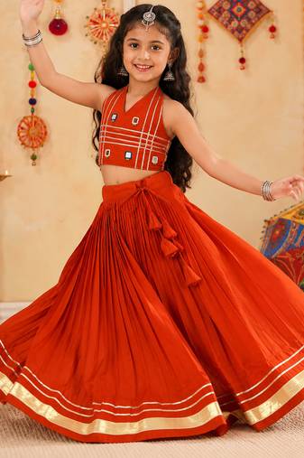 Navratri kids cotton lehenga choli with mirror work