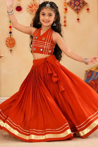 Navratri kids cotton lehenga choli with mirror work