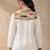 Green geometric printed linen collared shirt for women