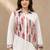 Pink geometric printed linen collared shirt for women