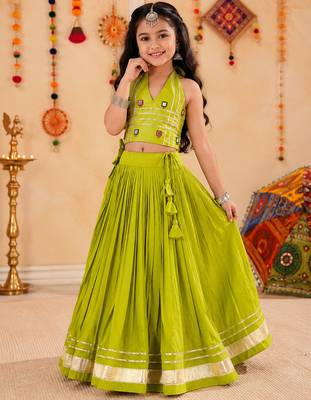 Navratri kids cotton lehenga choli with mirror work 3