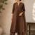 Brown cotton solid ethnic wear kurta set with dupatta for women