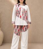 Pink geometric printed linen shirt & trousers co-ord set for women