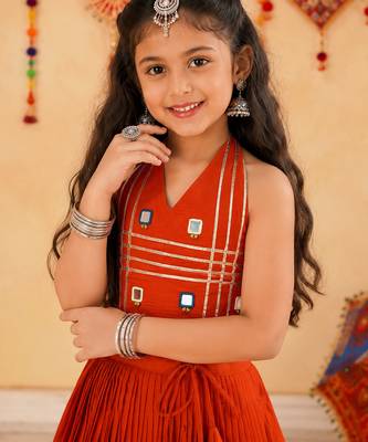 Navratri kids cotton lehenga choli with mirror work 2