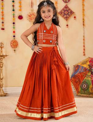 Navratri kids cotton lehenga choli with mirror work 3