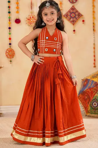 Navratri kids cotton lehenga choli with mirror work