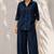 Blue solid pleated cotton shirt style tunic & trouser co-ord set for women