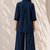 Blue solid pleated cotton shirt style tunic & trouser co-ord set for women
