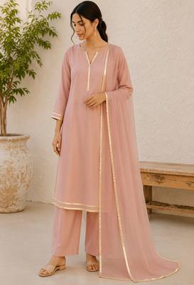 Pink cotton solid ethnic wear kurta set with dupatta for women 1