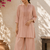 Pink solid pleated cotton shirt style tunic & trouser co-ord set for women