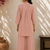 Pink solid pleated cotton shirt style tunic & trouser co-ord set for women