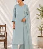 Blue cotton solid ethnic wear kurta set with dupatta for women