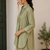 Olive solid pleated cotton shirt style tunic & trouser co-ord set for women