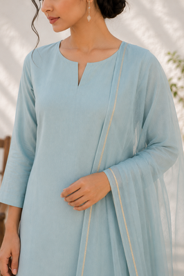 Blue cotton solid ethnic wear kurta set with dupatta for women 4