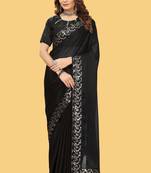 Black silk embroidered sequins work heavy look ethnic saree with blouse