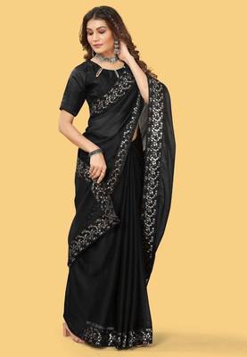 Black silk embroidered sequins work heavy look ethnic saree with blouse 2