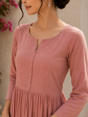 Pink solid cotton fit & flare maxi dress for women 3