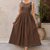 Brown solid cotton fit & flare maxi dress for women