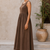 Brown solid cotton fit & flare maxi dress for women