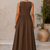 Brown solid cotton fit & flare maxi dress for women
