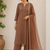 Brown cotton solid ethnic wear kurta set with dupatta for women