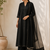 Black cotton solid ethnic wear kurta set with dupatta for women