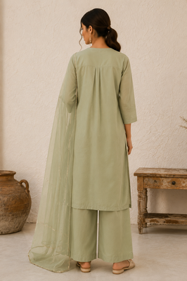 Olive cotton solid ethnic wear kurta set with dupatta for women 3